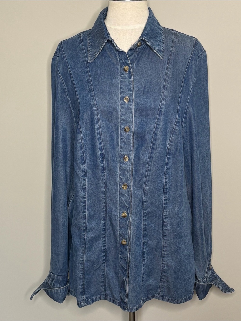 Double D Ranch Washed Denim Chambray Tencel Button-Down Shirt, Medium